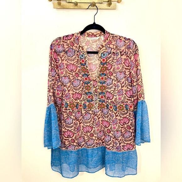 Soft Surroundings Pergola Floral Boho Embroidered Sheer Tunic Top M - Picture 1 of 6